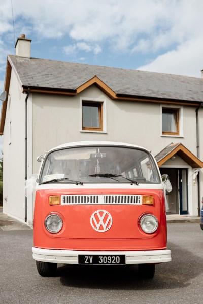 wedding wagon van car parked in the driveway