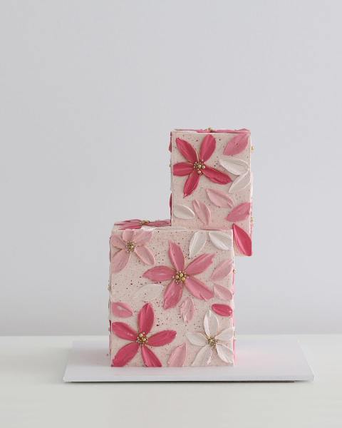 square wedding cake, floral wedding cake