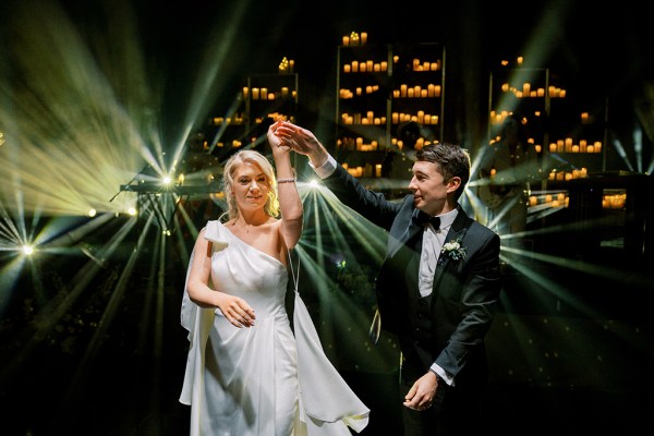 Bride and groom enjoy a dance on the dancefloor