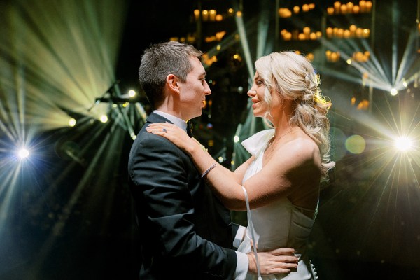 Bride and groom enjoy a dance on the dancefloor