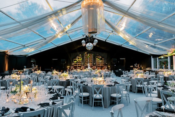 Interior ballroom disco ball dining room area table