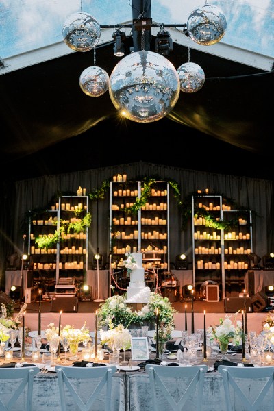 Interior ballroom disco ball dining room area table