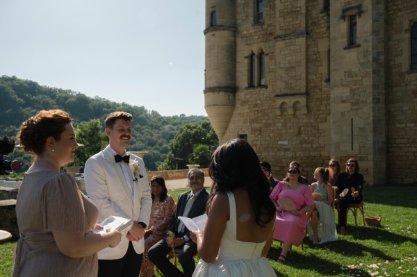 Bride reads out her vows to groom and guests