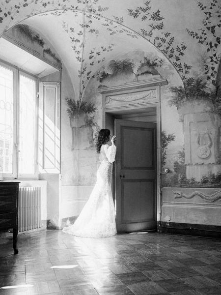 Black and white bride leaves interior painting room