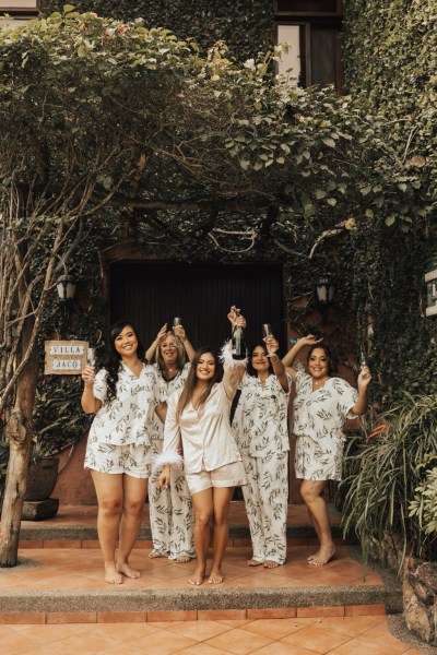 Bride and her bridesmaids in loungewear bridalwear