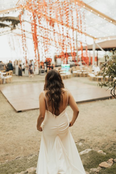 Bride from behind bridal gown dress detail