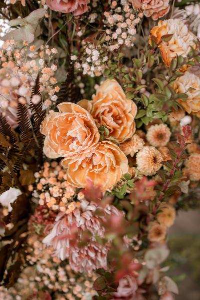 Close up of flowers bouquet orange autumnal