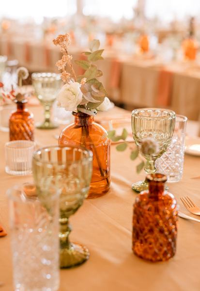 Orange autumnal table setting decor cutlery candles