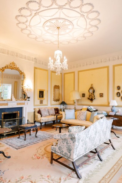 Empty interior manor house elegant room chandelier