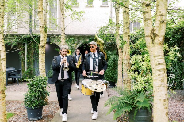 Wedding band playing drums and trumpet