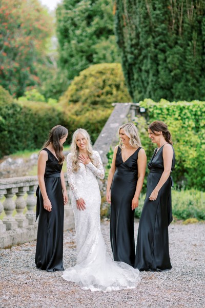 Bride and bridesmaids in the garden