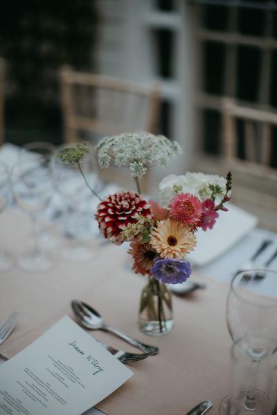 Flowers on table colourful purple and pink colours