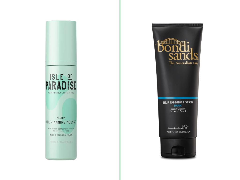 Isle of Paradise Self-Tan Mousse in medium and Bondi Sands Self-Tan Lotion in dark