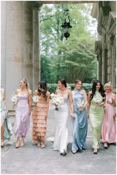 pastel bridesmaids, pastel rainbow bridesmaids, pretty bridesmaids dresses, pastel bridesmaids, dresses, pink bridesmaids dresses, lemon bridesmaids dresses