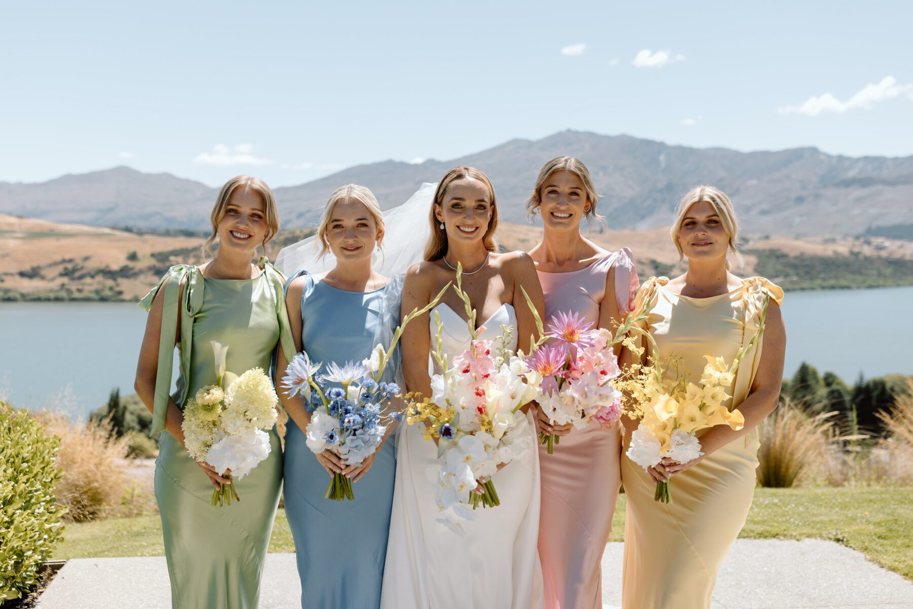 pastel bridesmaids, pastel rainbow bridesmaids, pretty bridesmaids dresses, pastel bridesmaids, dresses, pink bridesmaids dresses, lemon bridesmaids dresses