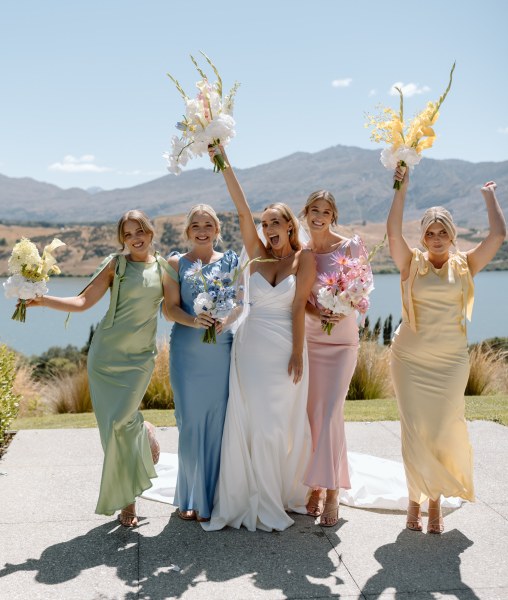 pastel bridesmaids, pastel rainbow bridesmaids, pretty bridesmaids dresses, pastel bridesmaids, dresses, pink bridesmaids dresses, lemon bridesmaids dresses