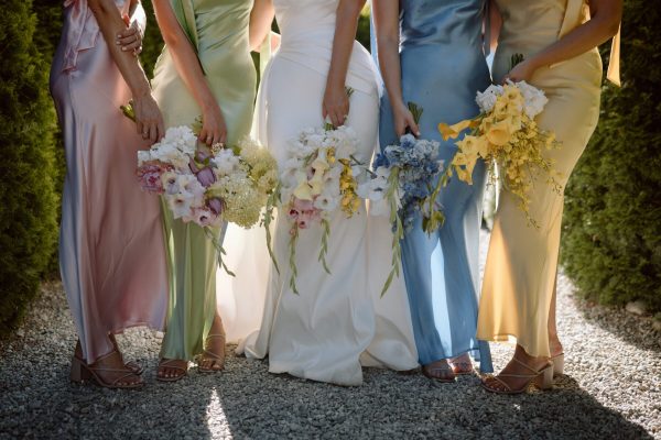 pastel bridesmaids, pastel rainbow bridesmaids, pretty bridesmaids dresses, pastel bridesmaids, dresses, pink bridesmaids dresses, lemon bridesmaids dresses