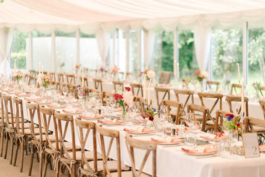 Empty dining room ballroom setting for guests