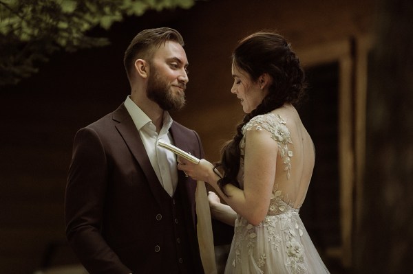 Bride and groom together smiling