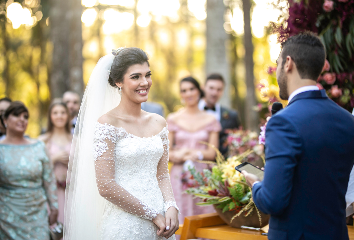 happy bride saying her vows