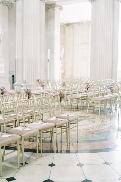 Empty ceremonial room tile floor chairs