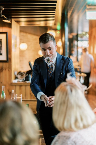 Man entertaining guests