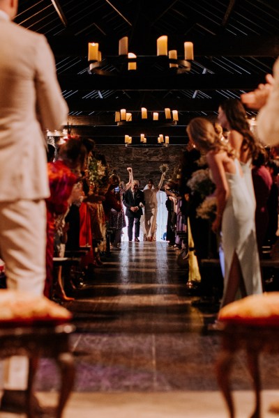 Father of the bride walks daughter down the aisle