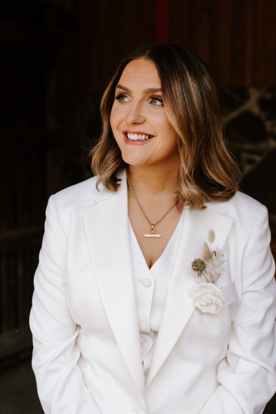 Bride in her suit ready for wedding