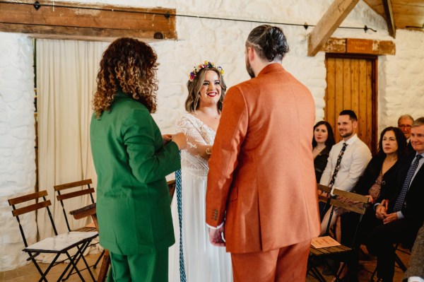 Celebrant bride and groom at alter