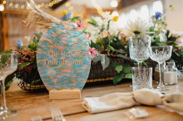 Brown wooden table and cutlery