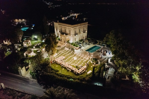 drone footage of wedding venue from above