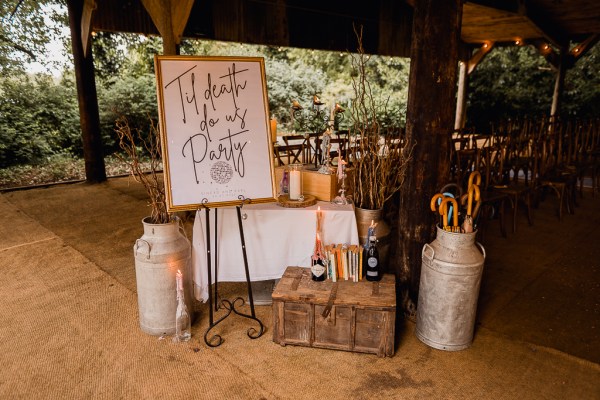 Party sign and umbrella buckets accessories