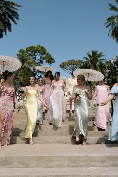 pastel bridesmaids, pastel rainbow bridesmaids, pretty bridesmaids dresses, pastel bridesmaids, dresses, pink bridesmaids dresses, lemon bridesmaids dresses