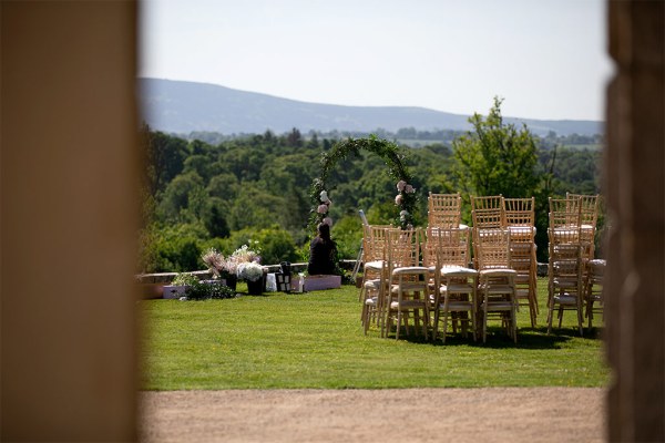 Exterior chairs stacked garden view