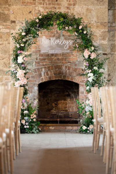 Flower bed at mantlepiece fireplace