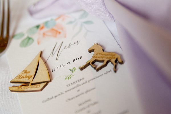 Menu detail wooden horse cut-out ornament