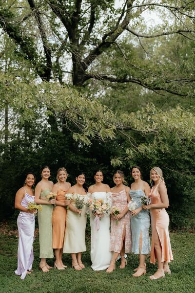 pastel bridesmaids, pastel rainbow bridesmaids, pretty bridesmaids dresses, pastel bridesmaids, dresses, pink bridesmaids dresses, lemon bridesmaids dresses