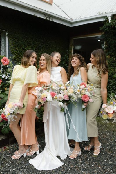 pastel bridesmaids, pastel rainbow bridesmaids, pretty bridesmaids dresses, pastel bridesmaids, dresses, pink bridesmaids dresses, lemon bridesmaids dresses