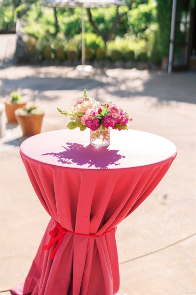 Bouquet pink flowers resting on table