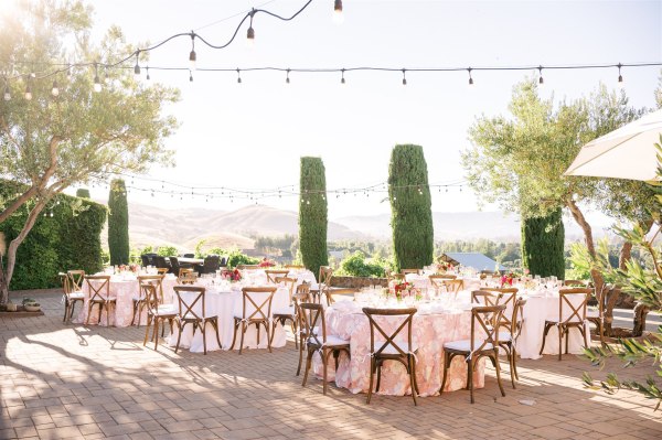 Empty dining room exterior table setting for guests garden