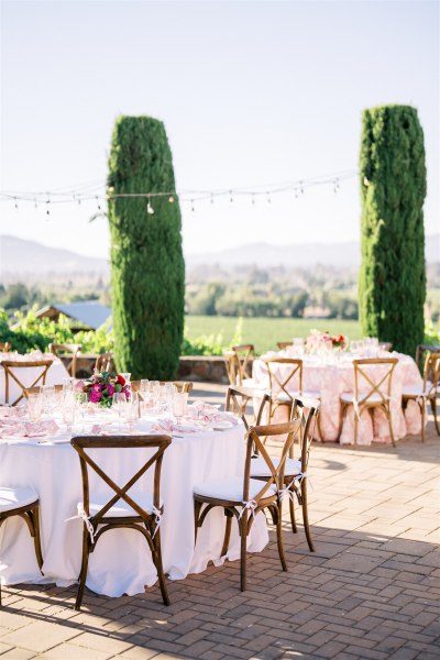 Empty dining room exterior table setting for guests garden