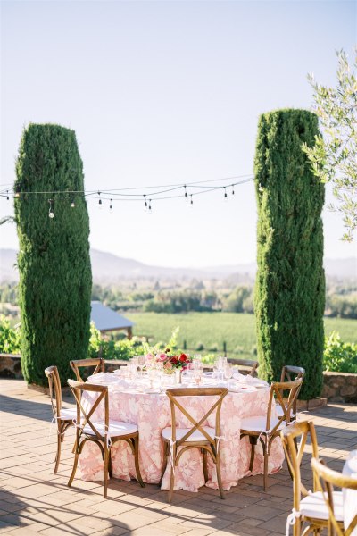 Empty dining room exterior table setting for guests garden