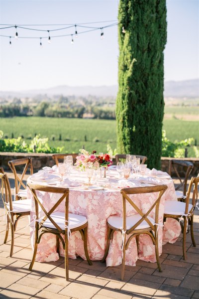 Empty dining room exterior table setting for guests garden