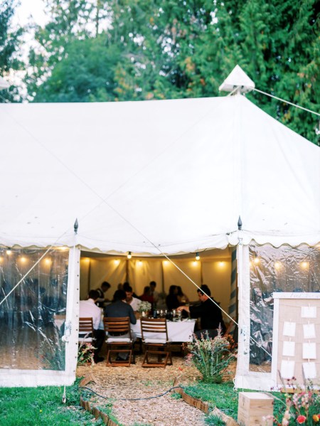 Marquee tent lights lit up inside