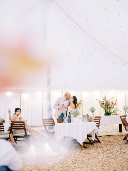 Interior tent marquee setting bride and groom