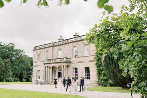 exterior wide shot view of wedding venue garden and trees