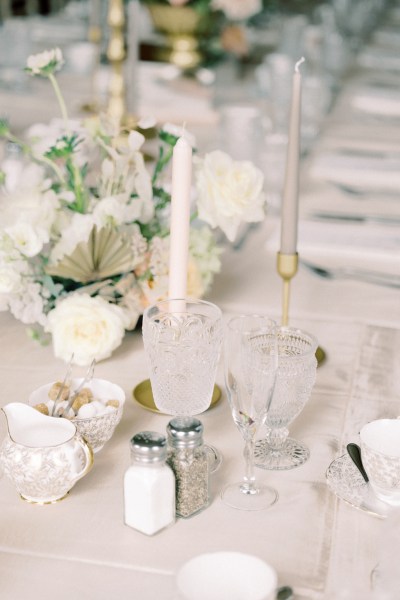 dining room ballroom table decor setting candles and cutlery white roses flowers