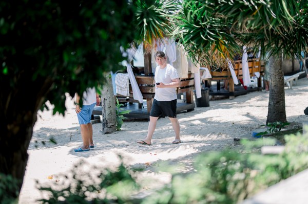 groom walking on pathway