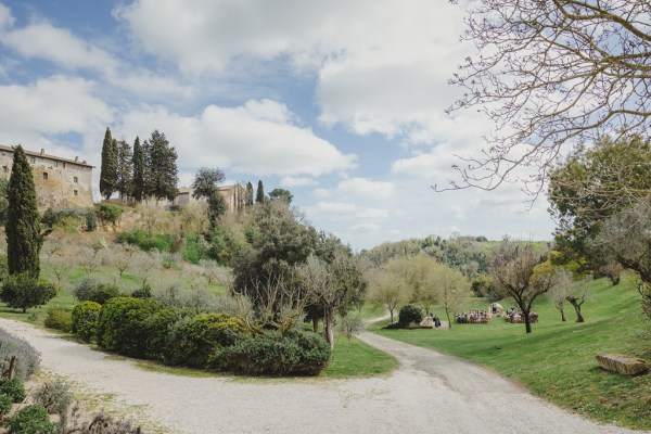 long pathway to wedding venue