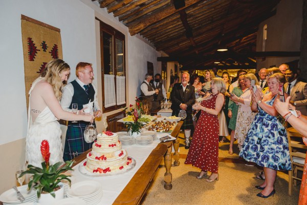 dining room table guests bride and groom celebrating